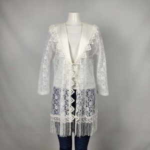 White Flower Lace Wedding Cardigan Jacket Size L